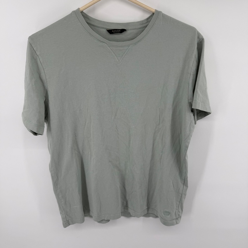 Massimo Dutti Mens Sage Green Cotton Crew Neck T-Shirt M Quiet Luxury Minimalist